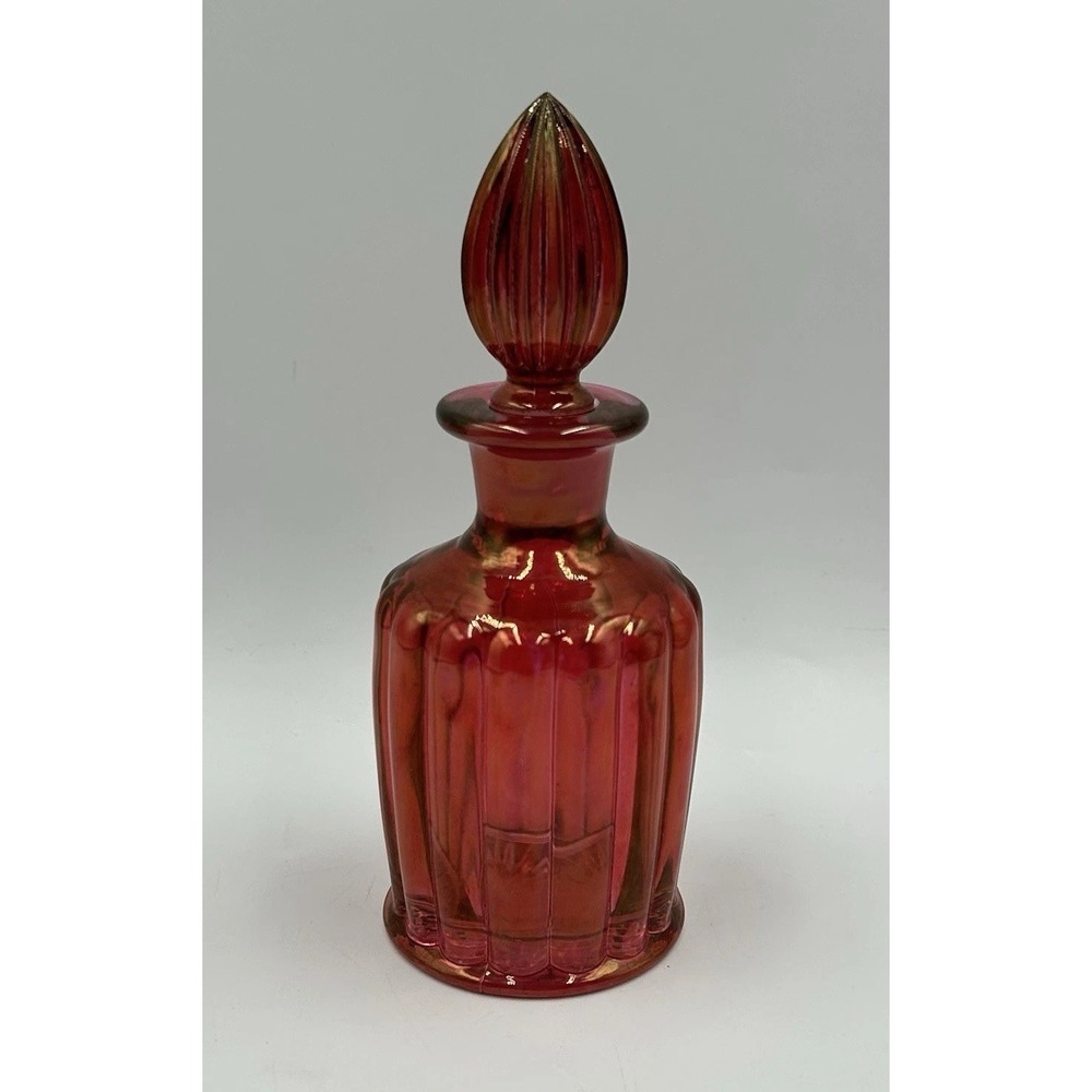 Vintage MCM Cranberry Glass Perfume Cologne Bottle Starburst Base w Stopper